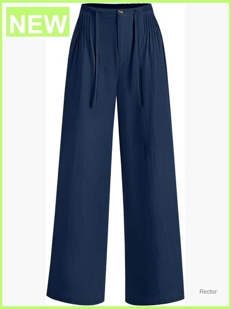 Wide Leg Linen Pants Drawstring Elastic Waist Casual Loose Slacks Work Trousers